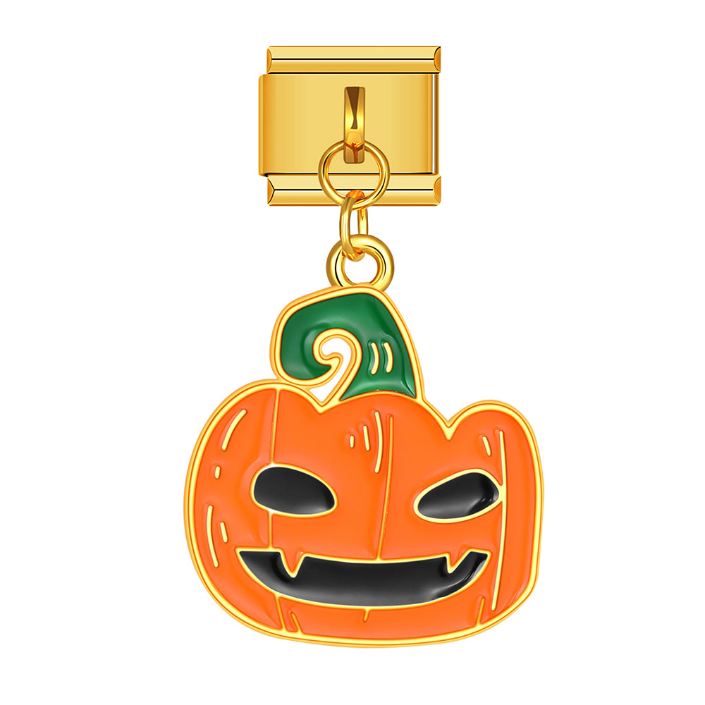 Halloween jack-o’-lantern pumpkin dangle charm for Italian charm bracelet, modular link style