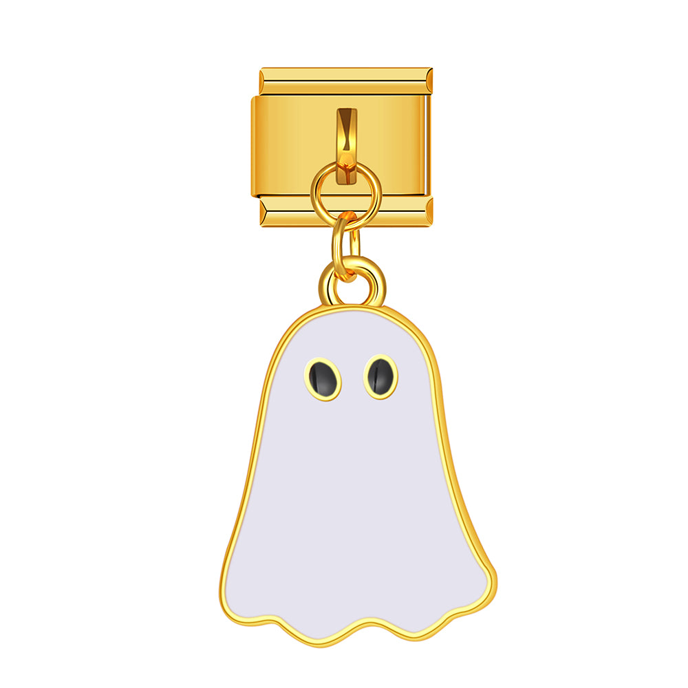 Halloween white ghost dangle charm for Italian charm bracelet, modular link style