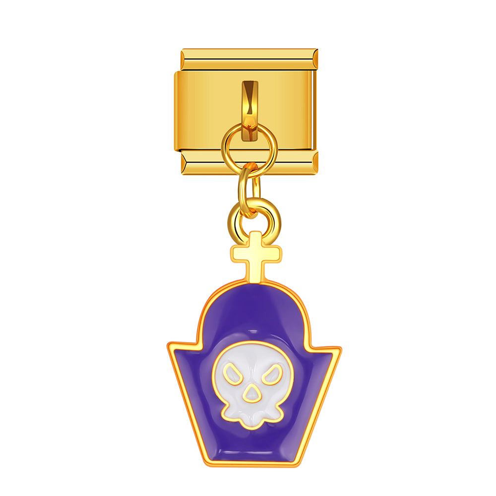 Halloween purple coffin dangle charm for Italian charm bracelet, modular link style