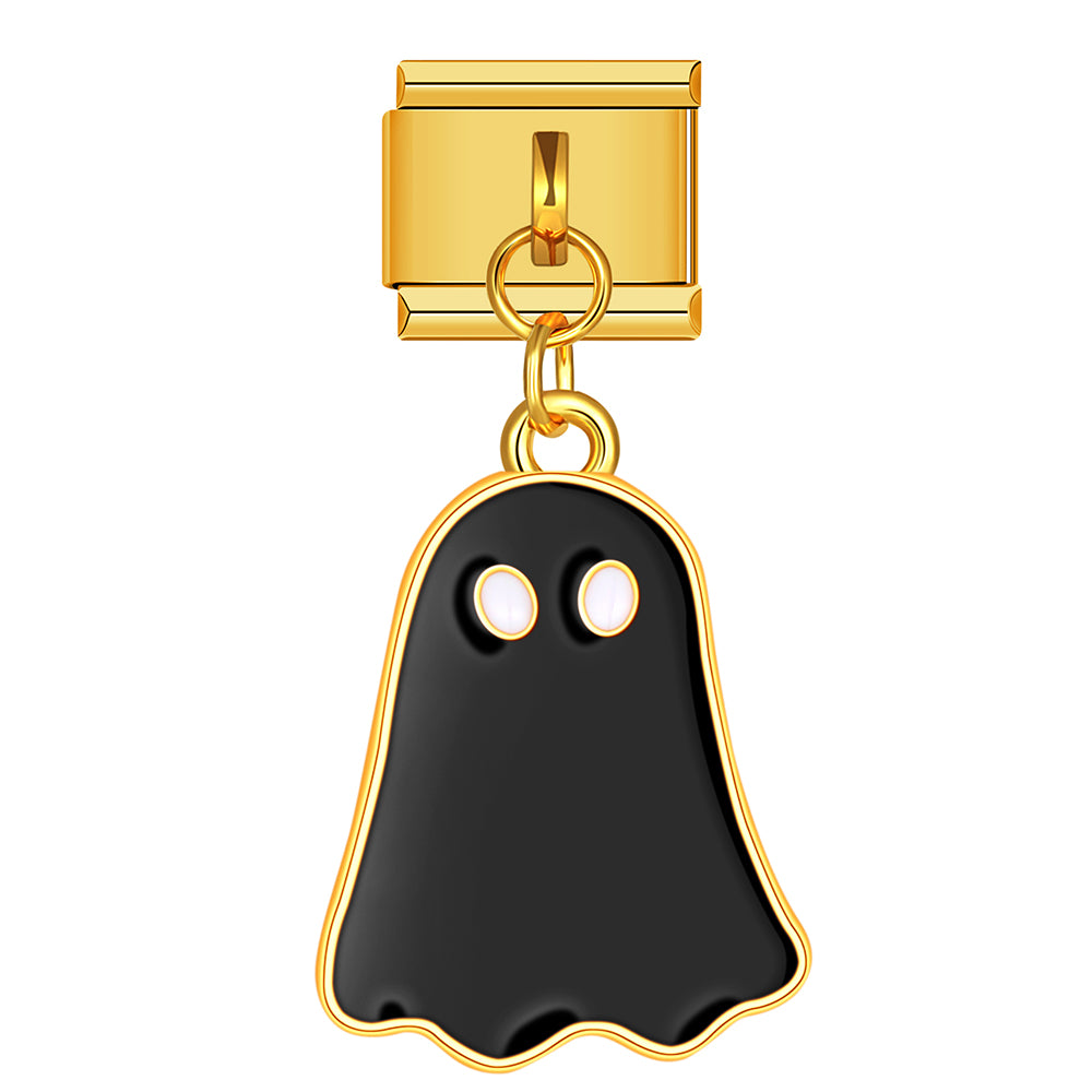 Halloween black ghost dangle charm for Italian charm bracelet, modular link style