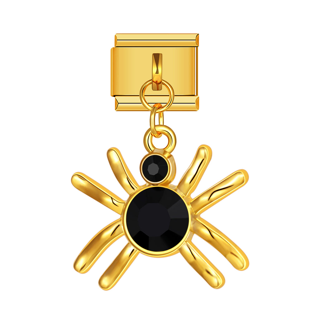 Halloween golden spider dangle charm for Italian charm bracelet, modular link style