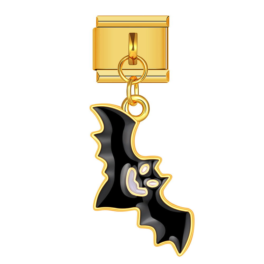 Halloween bat silhouette dangle charm for Italian charm bracelet, modular link style