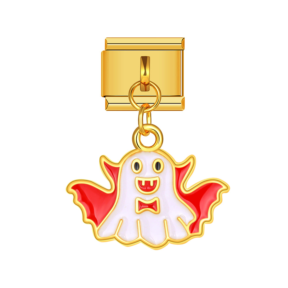 Halloween pink ghost dangle charm for Italian charm bracelet, modular link style