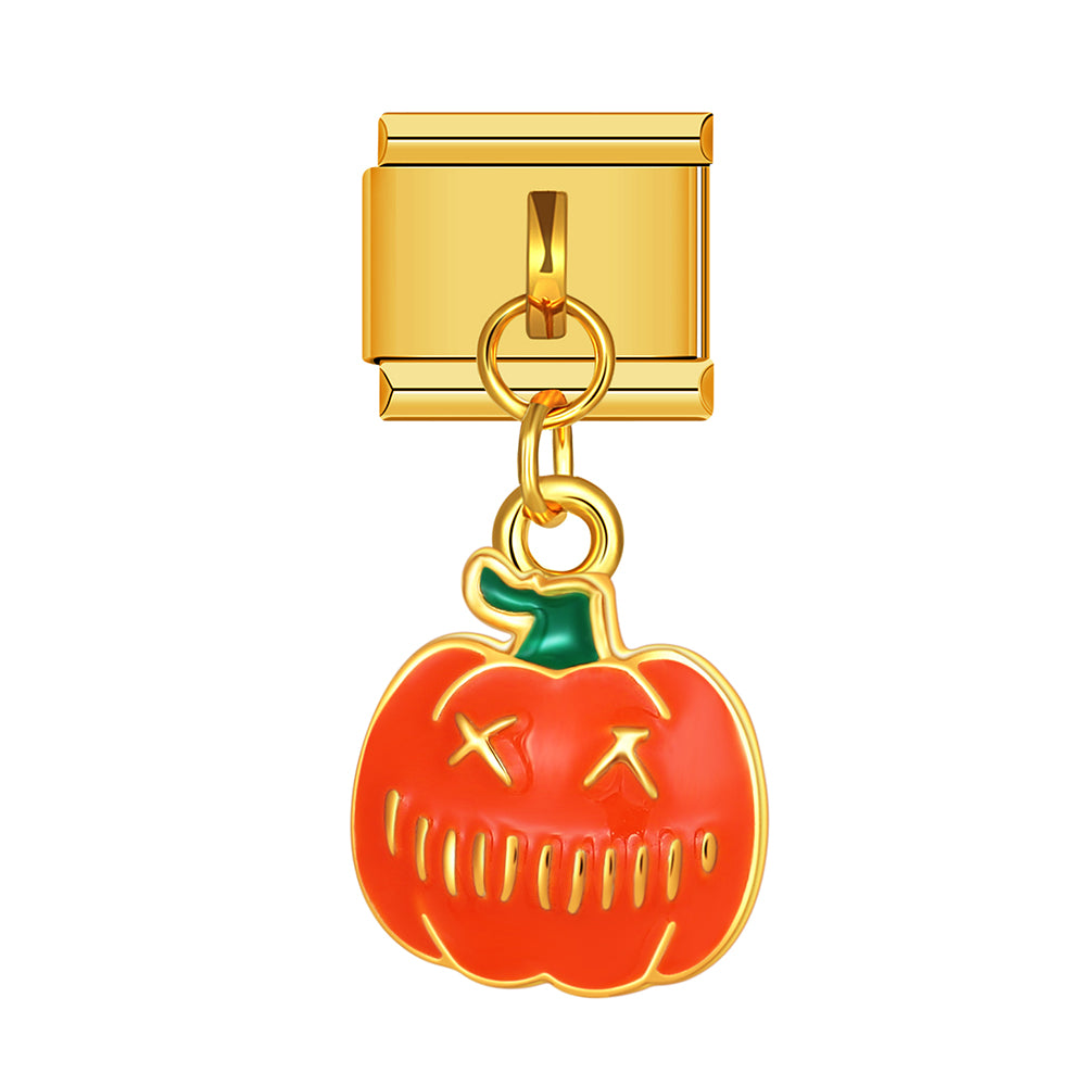 Halloween angry pumpkin dangle charm for Italian charm bracelet, modular link style