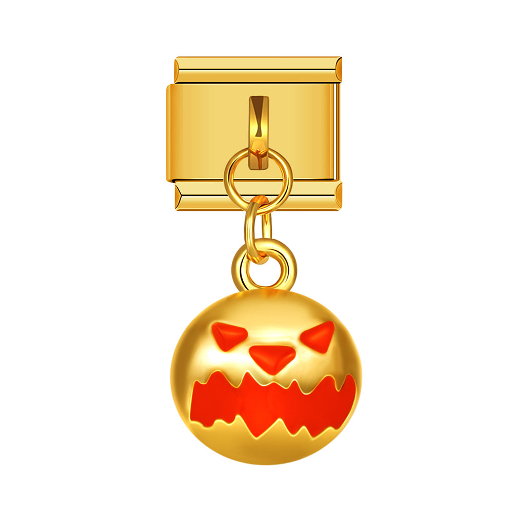 Halloween evil pumpkin dangle charm for Italian charm bracelet, modular link style