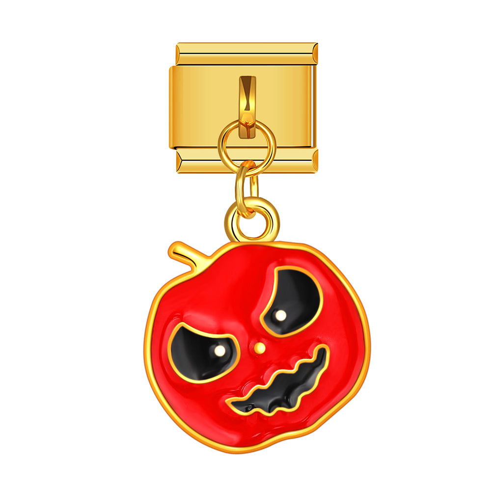 Halloween red pumpkin dangle charm for Italian charm bracelet, modular link style