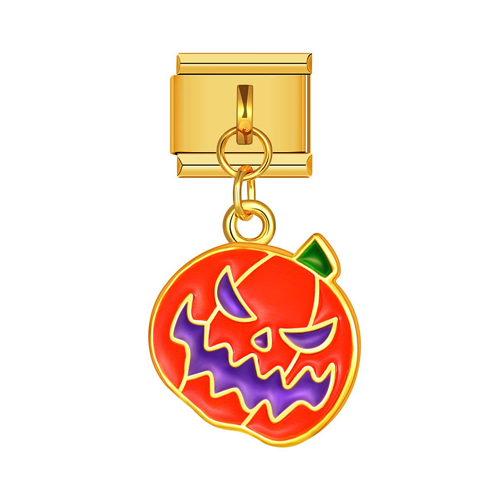 Halloween jack-o’-lantern face dangle charm for Italian charm bracelet, modular link style