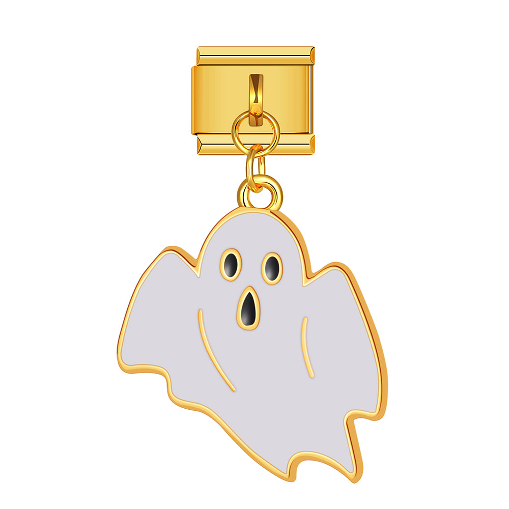 Halloween white ghost outline dangle charm for Italian charm bracelet, modular link style