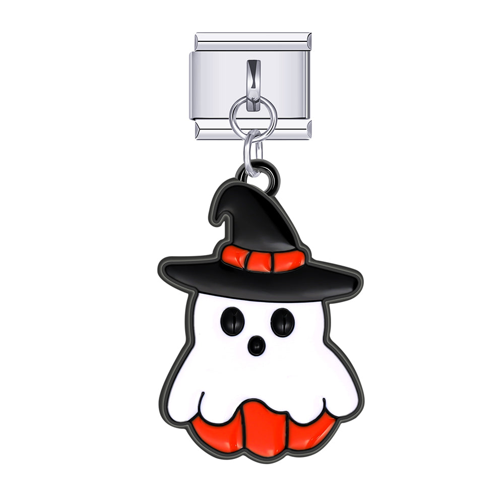 Halloween pumpkin ghost dangle charm for Italian charm bracelet, modular link style
