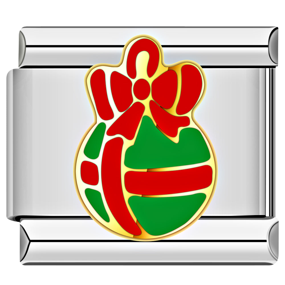 Red and green candy Italian charm, holiday modular bracelet charm.