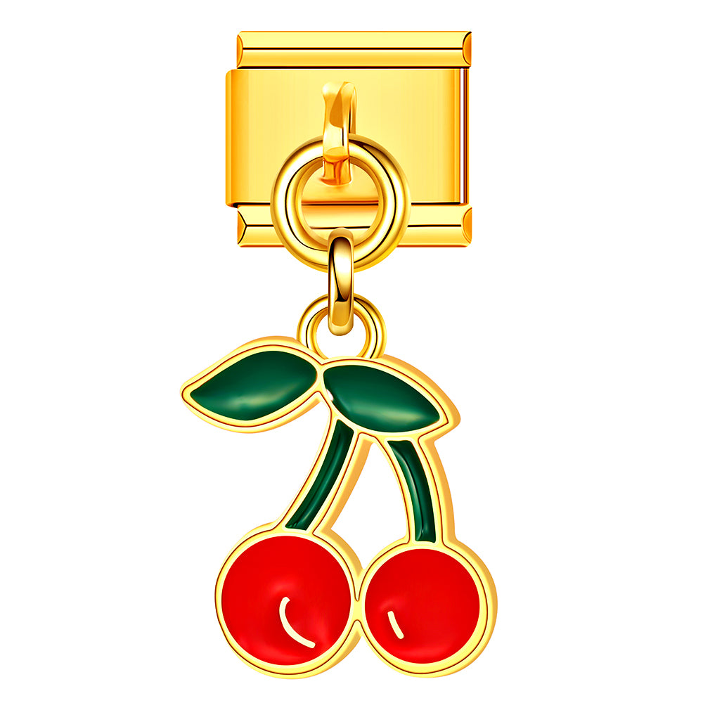 Cherry Italian charm adds a pop of red to your bracelet. Great for Christmas or everyday wear.
