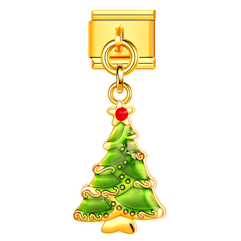 Golden Christmas tree Italian charm adds festive warmth to your charm bracelet.