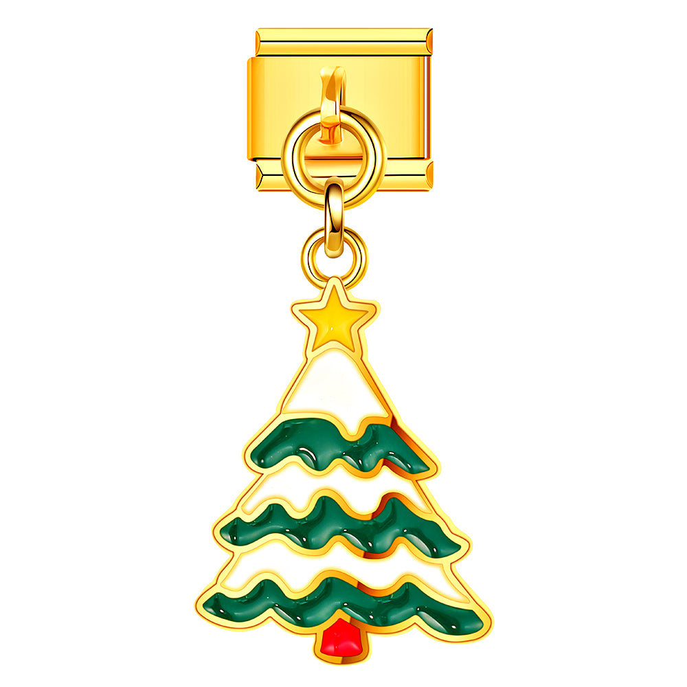 Classic Christmas tree Italian charm with enamel finish, a must-have for your holiday bracelet collection.