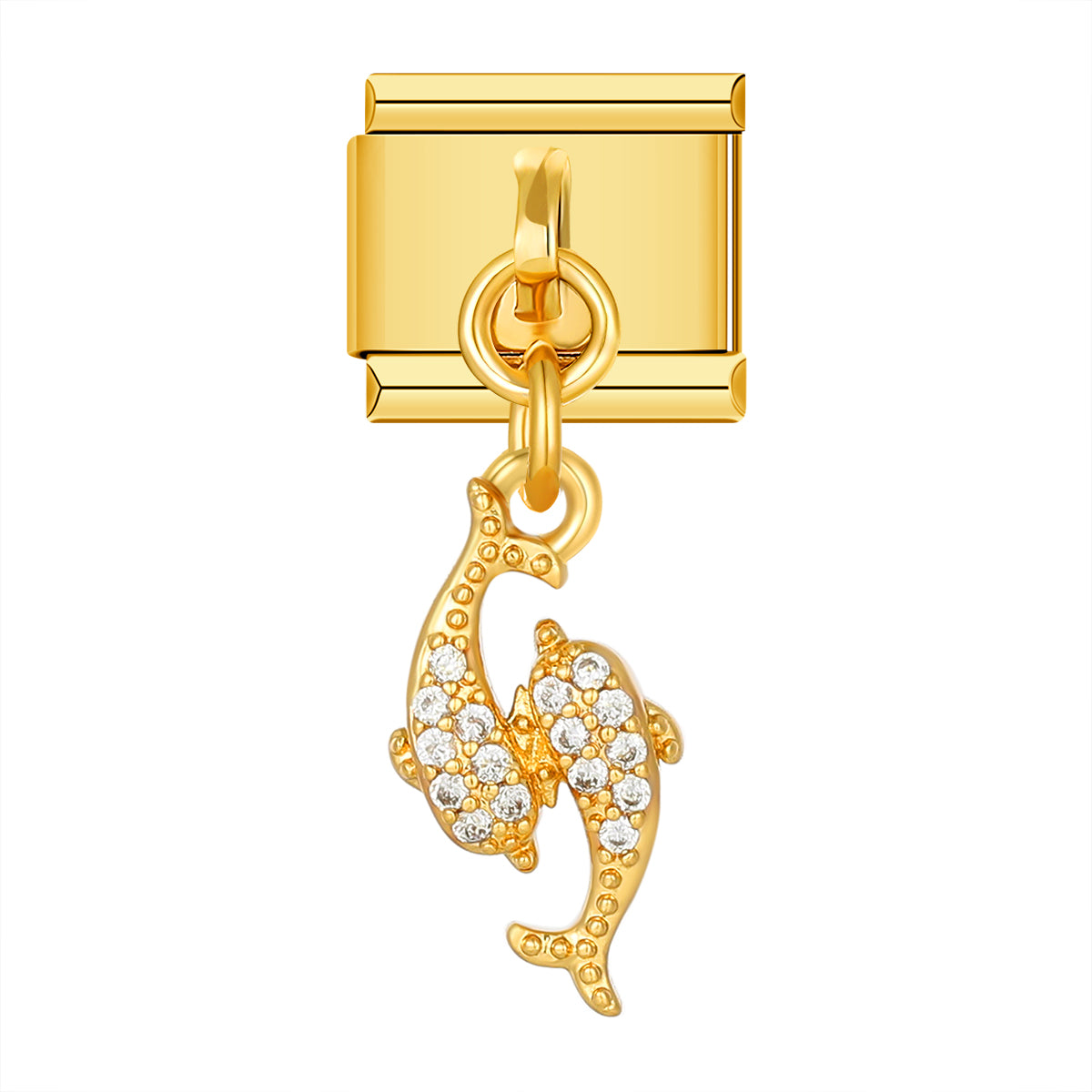 Couple Dolphins in Gold with Stones,on Gold Italian charm bracelet personalized bracelets for women