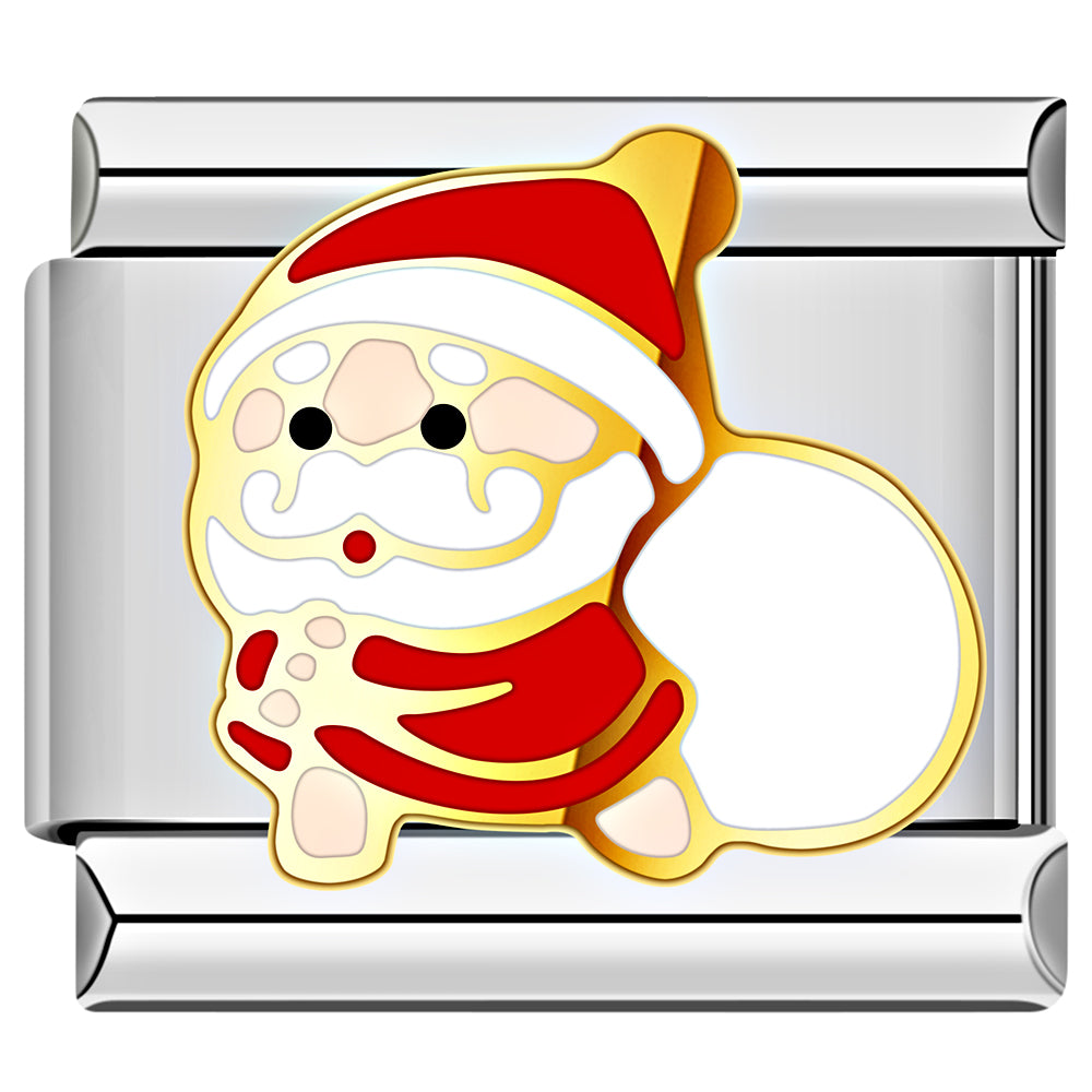 Crawling Santa Italian charm in red outfit, cute and lively Christmas detail.