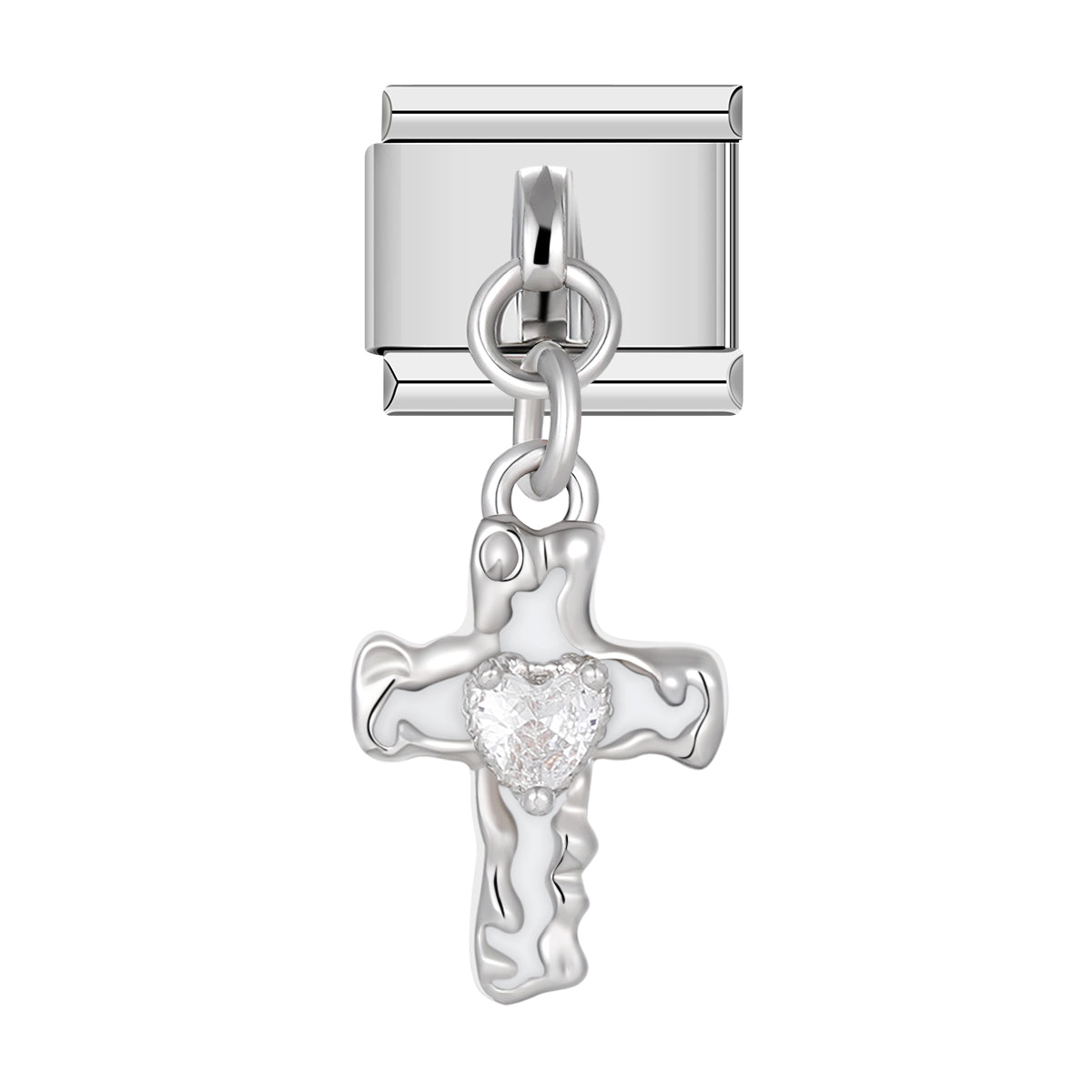 Cross with Heart, on Silver italian charm bracelet personalized bracelets for women