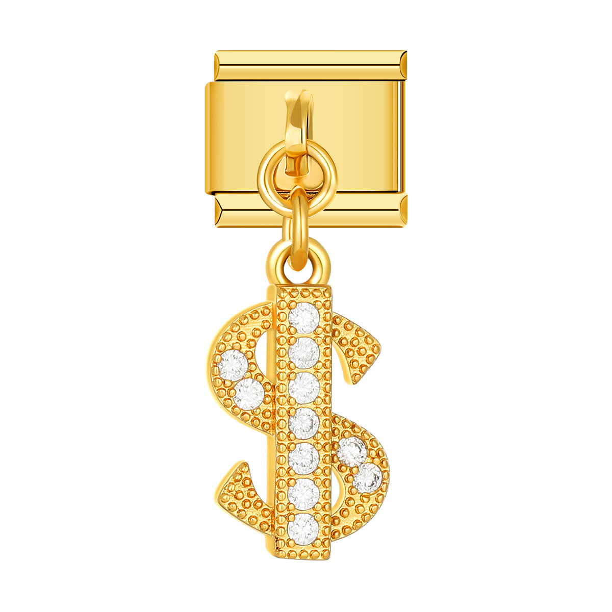 Dollar in Gold with Stones, on Gold italian charm bracelet personalized bracelets for women