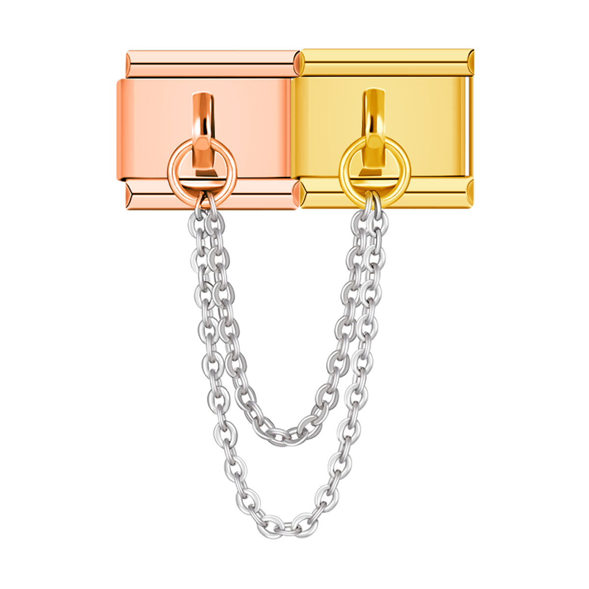 Double Linked Charms, Gold and Rose Gold Italian charm bracelet personalized bracelets for women