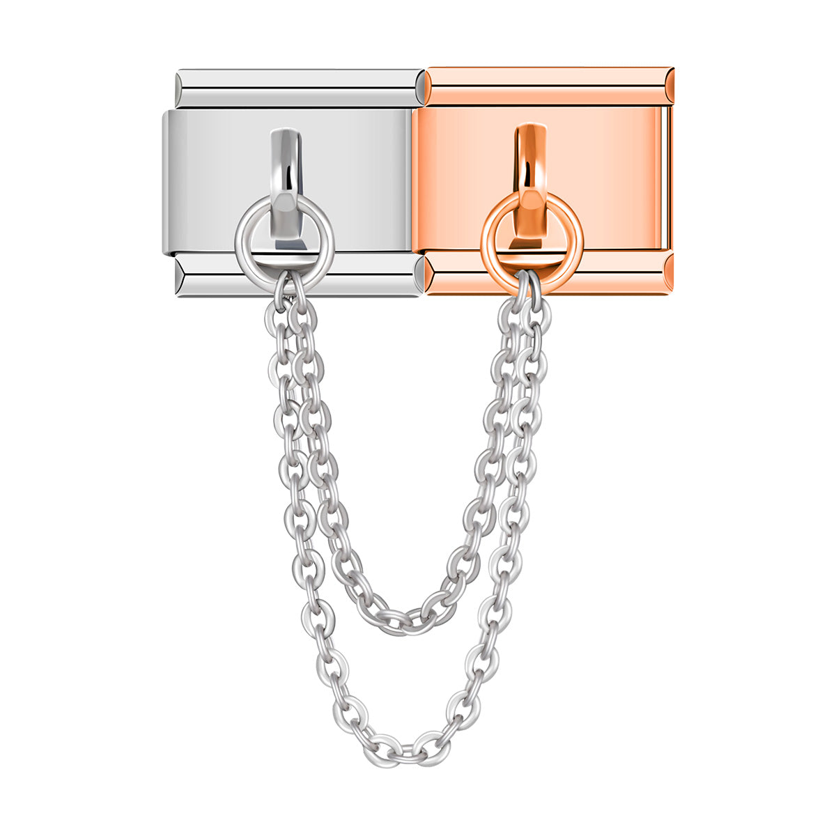 Double Linked Charms, Silver and Rose Gold italian charm bracelet personalized bracelets for women