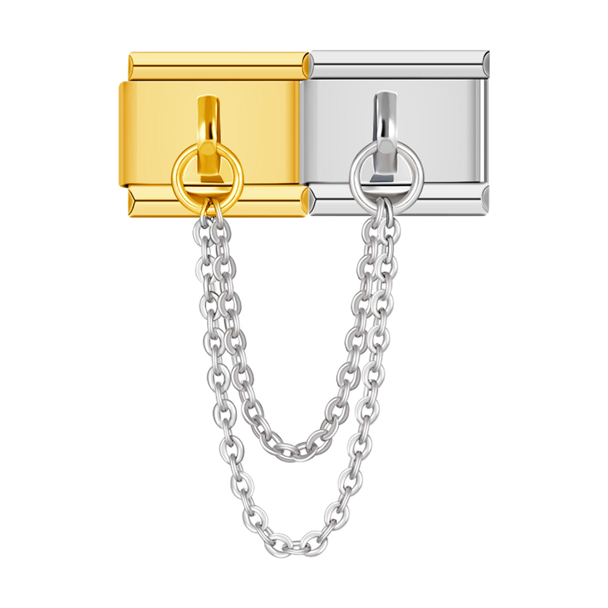 Double Linked charms, Gold and Silver italian charm bracelet personalized bracelets for women