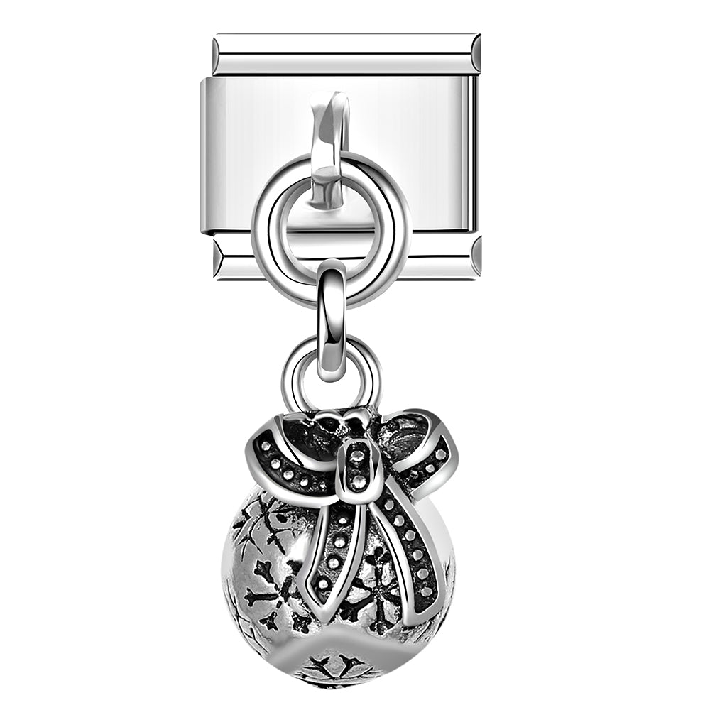 Silver gift bag Italian charm with crystal ribbon detail, Christmas gift theme charm.