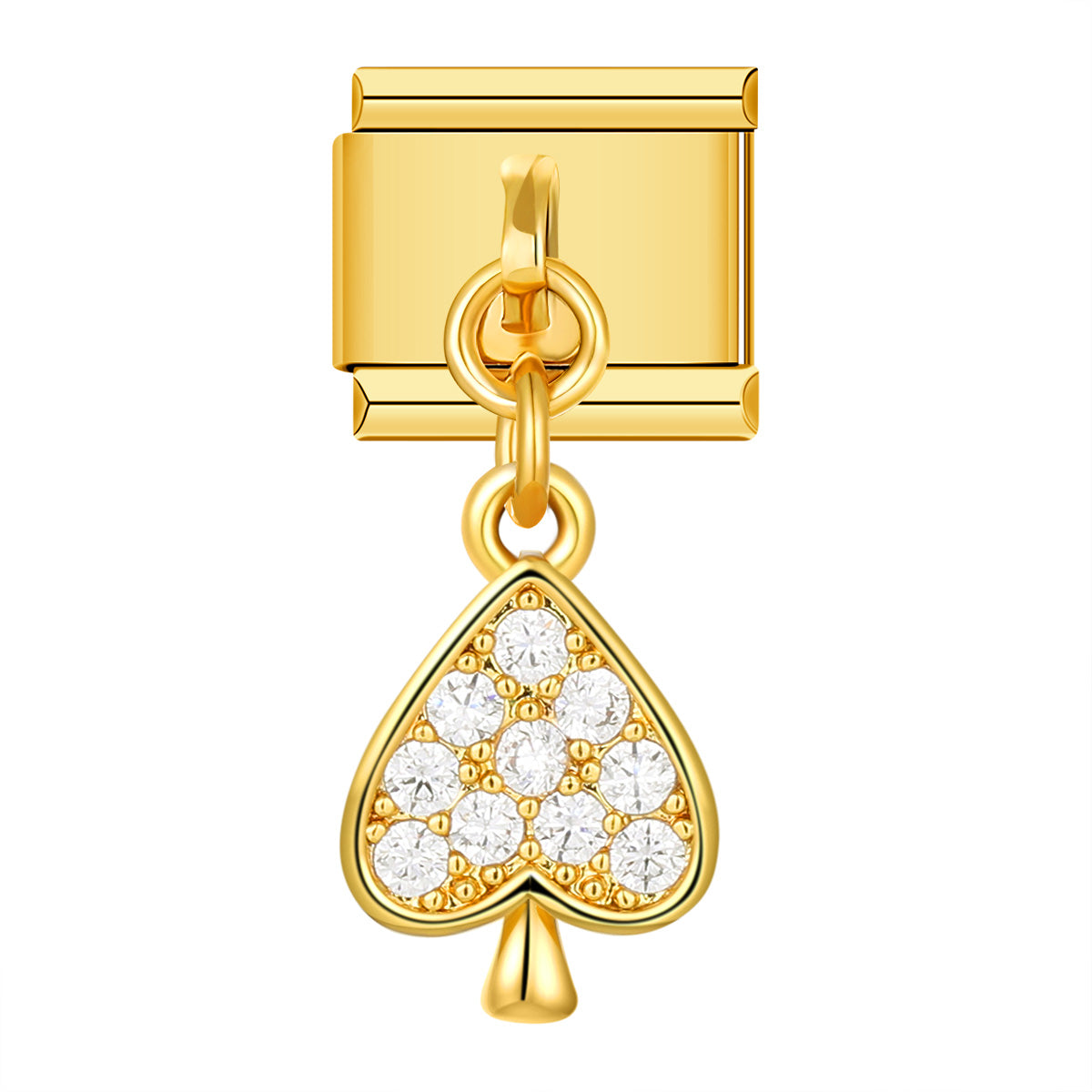 Gold Ace of spades with Stones, on Gold italian charm bracelet personalized bracelets for women