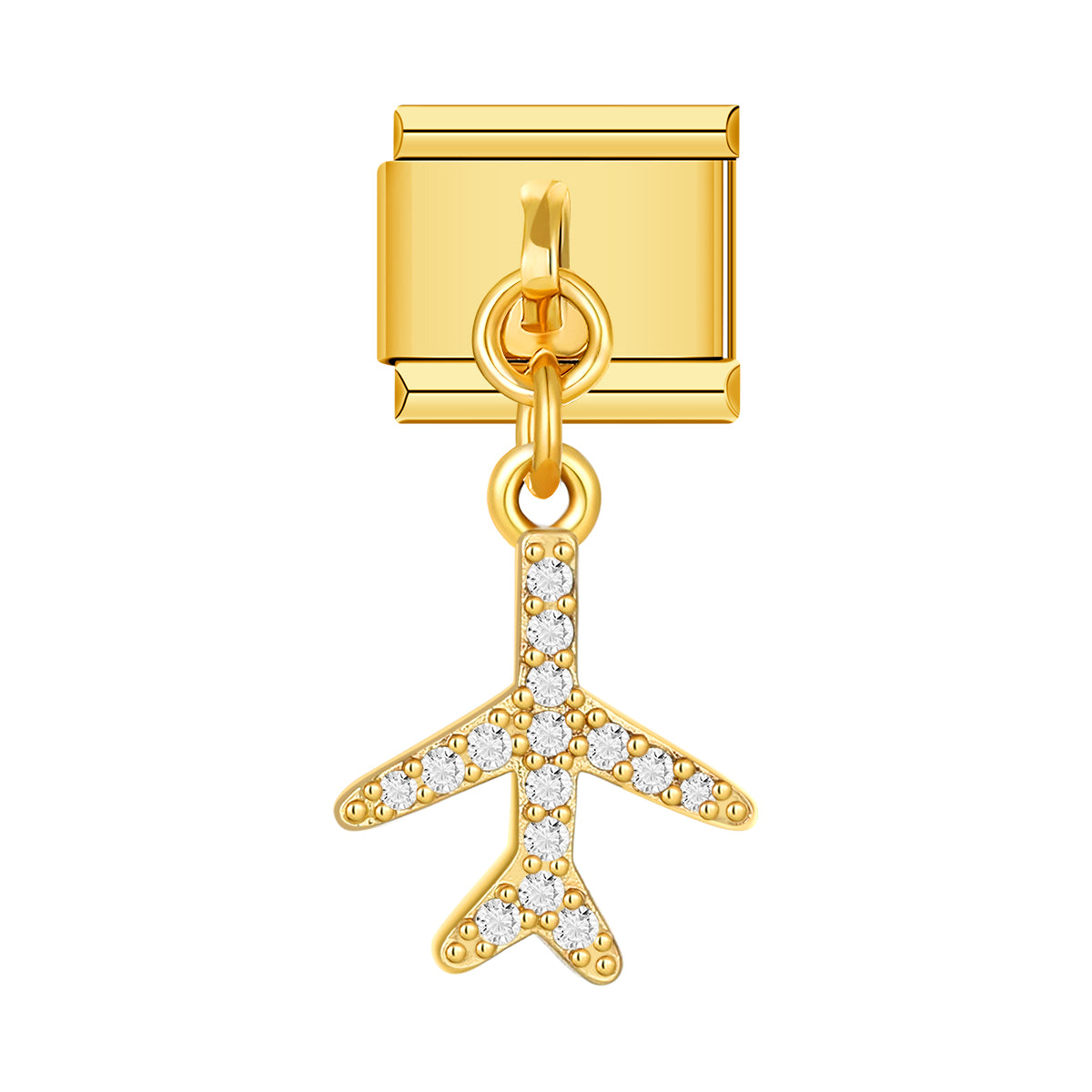 Gold Plane with Stones, on Gold italian charm bracelet personalized bracelets for women 