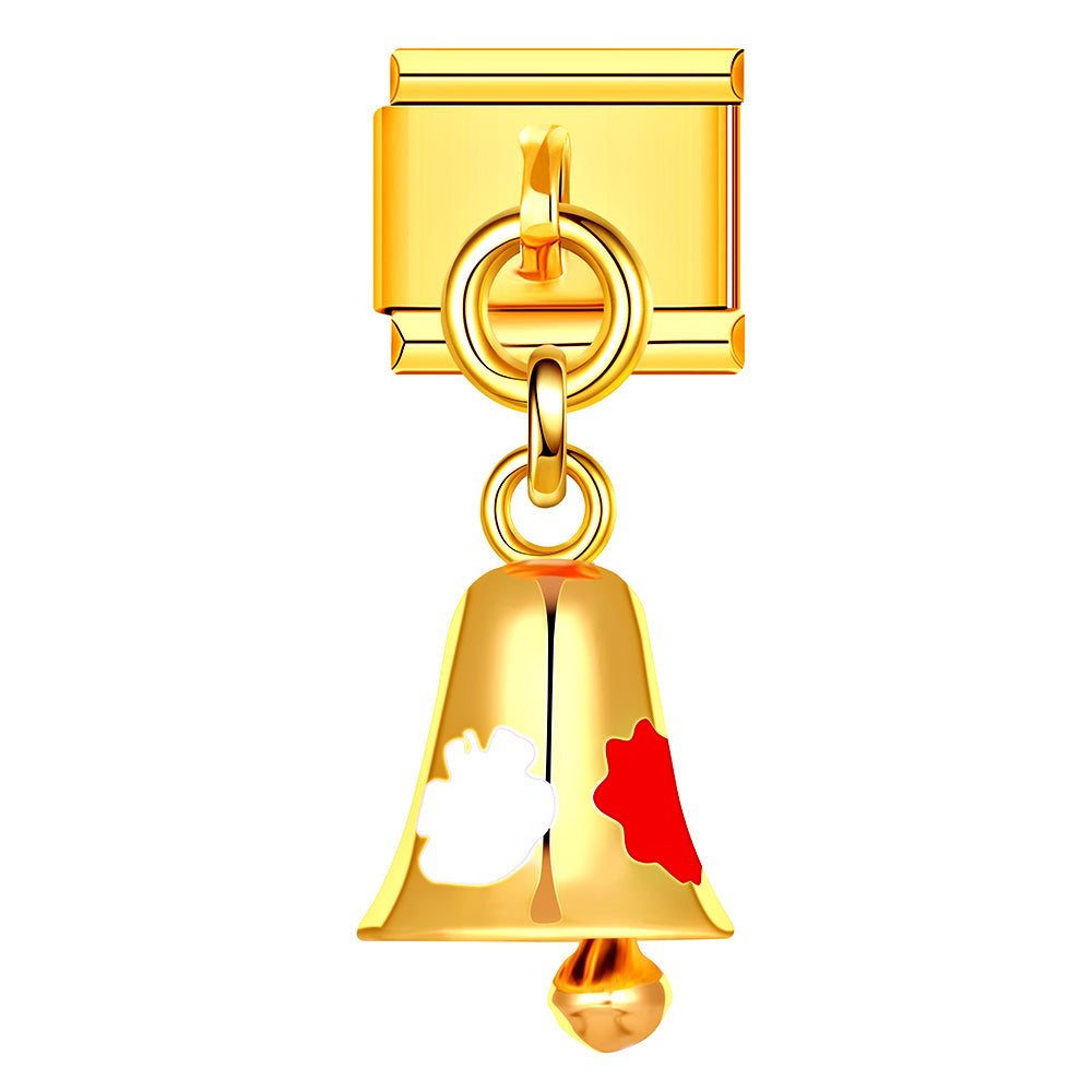 Golden bell Italian charm with holiday shine. Perfect for Christmas bracelet DIY, festive and elegant gift for women.