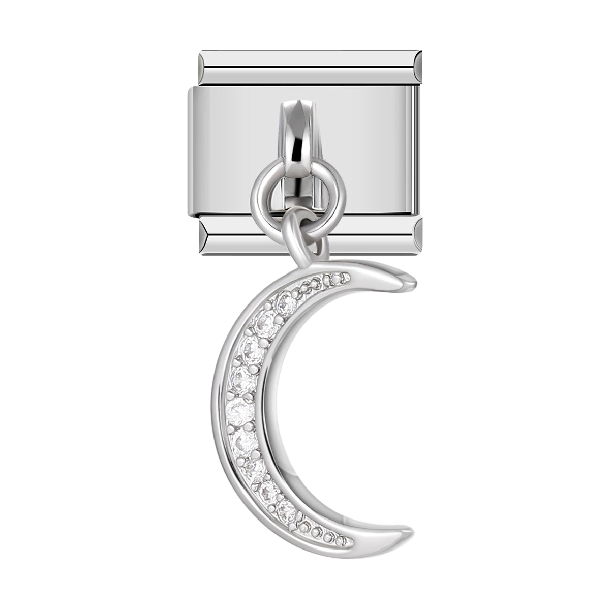 Moon with white Stones, on Silver italian chram bracelet personalized bracelets for women
