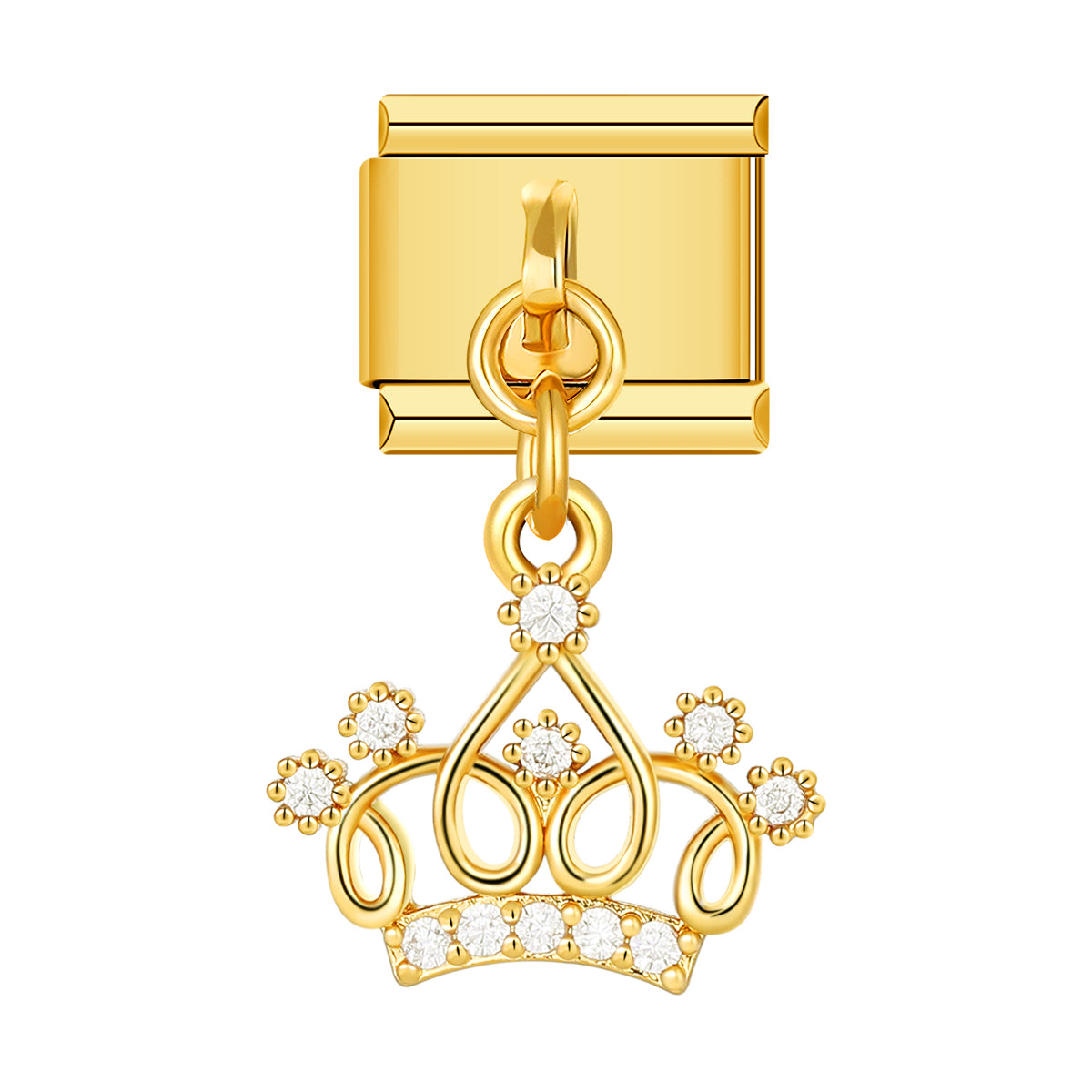 Queen Crown in Gold with Stones, on Gold italian charm bracelet personalized bracelets for women
