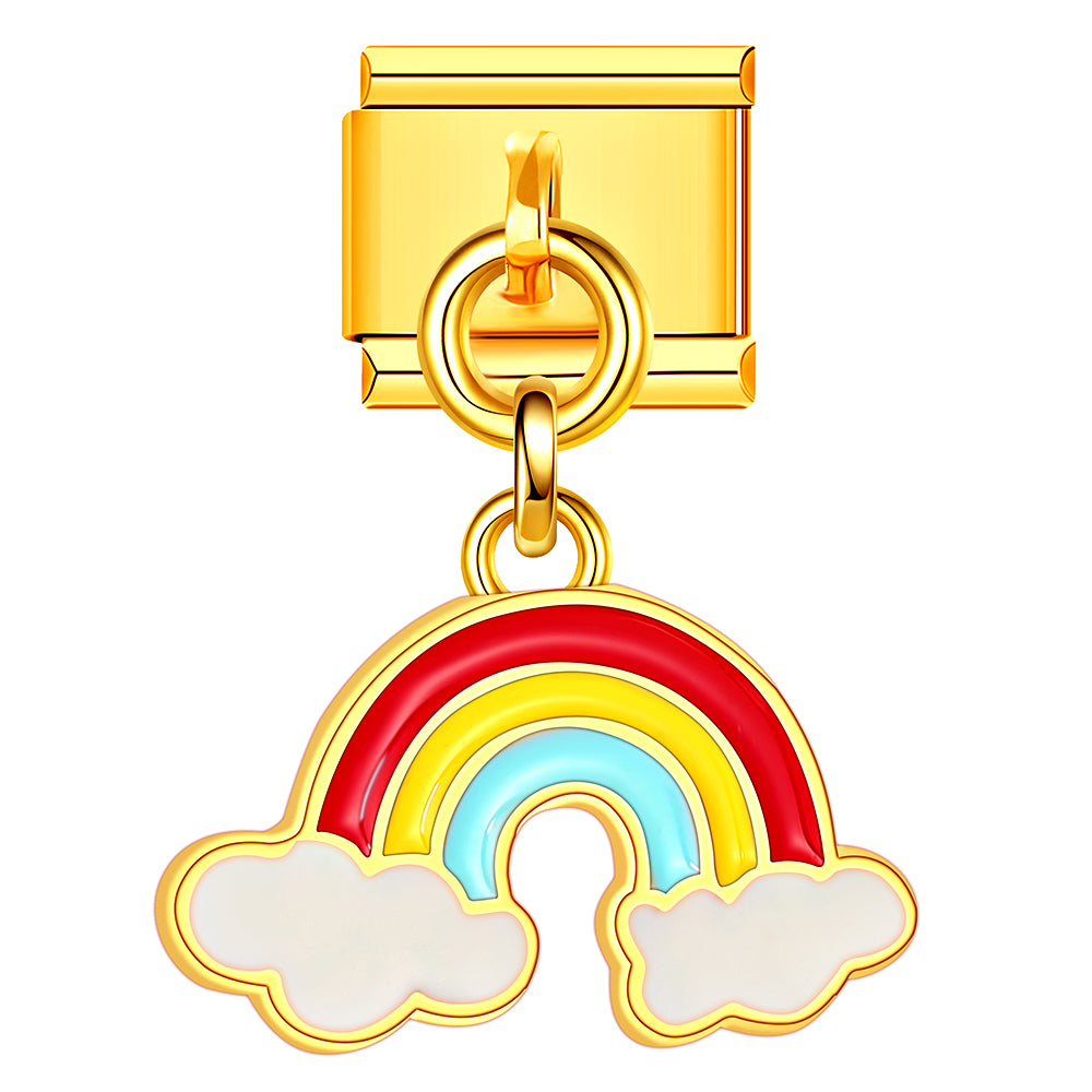 Rainbow and cloud Italian charm for positive vibes. Adds color and hope to your holiday charm bracelet.