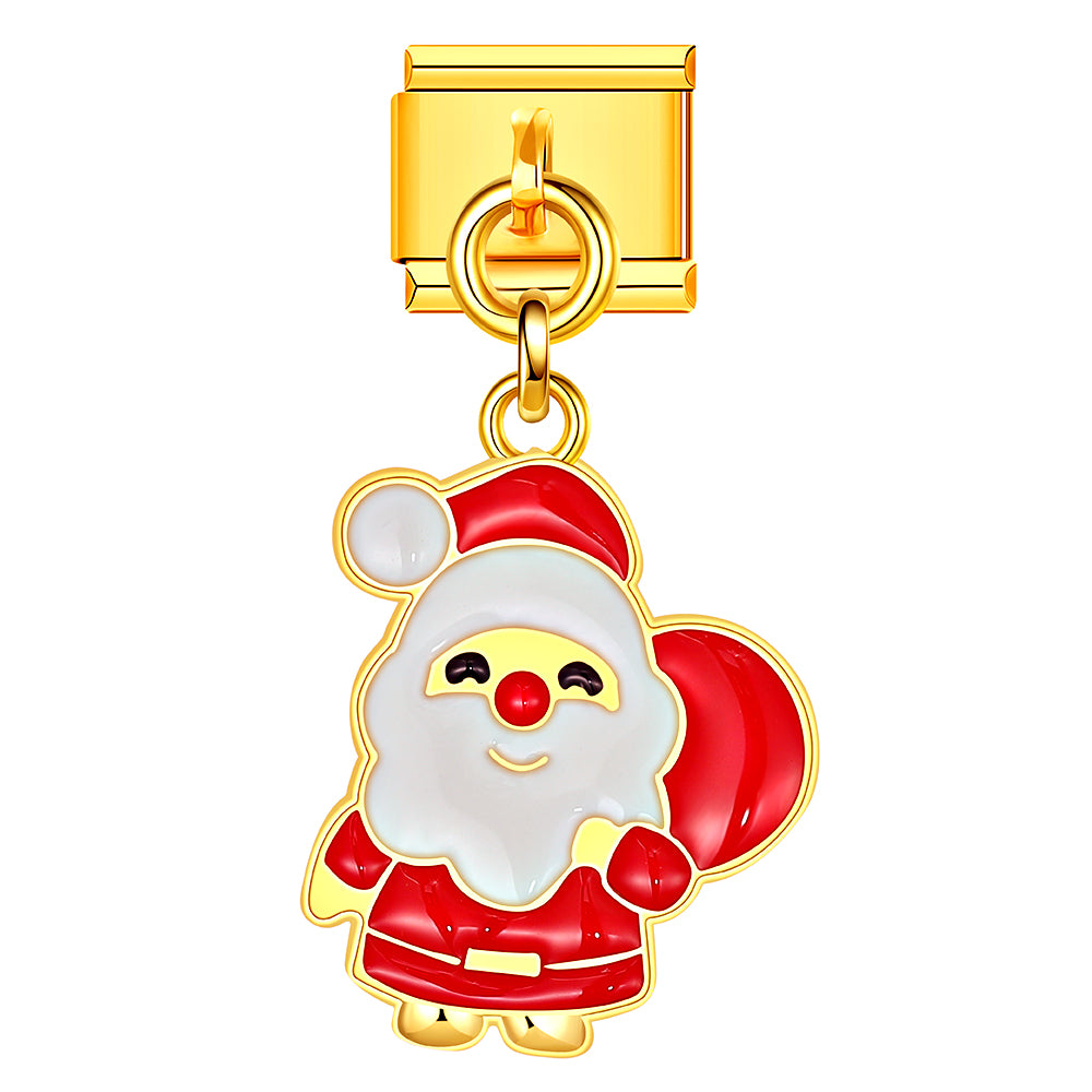 Full-body Santa Italian charm for festive bracelet designs. Add cheer to your Christmas jewelry set.