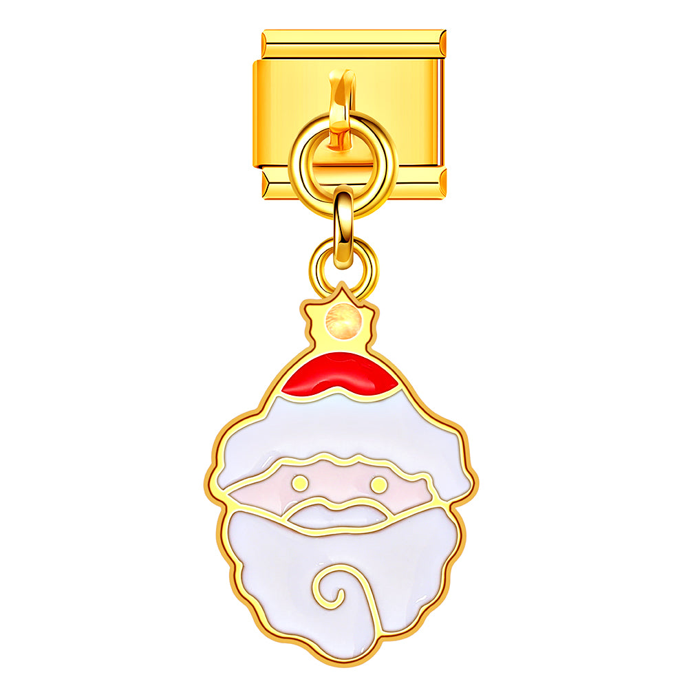 Smiling Santa face Italian charm for Christmas bracelets. Fun and joyful design, perfect holiday gift.
