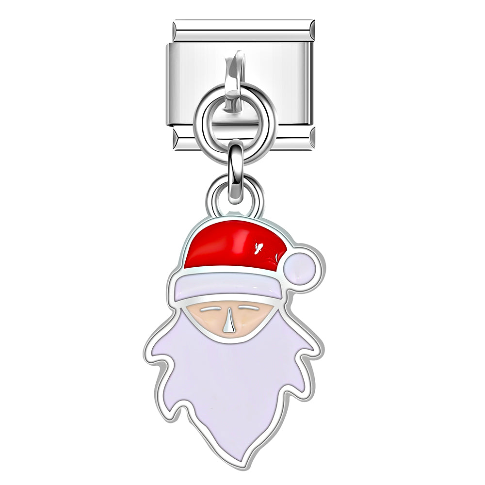 Santa head Italian charm with red hat and white beard, Christmas jewelry bracelet charm.
