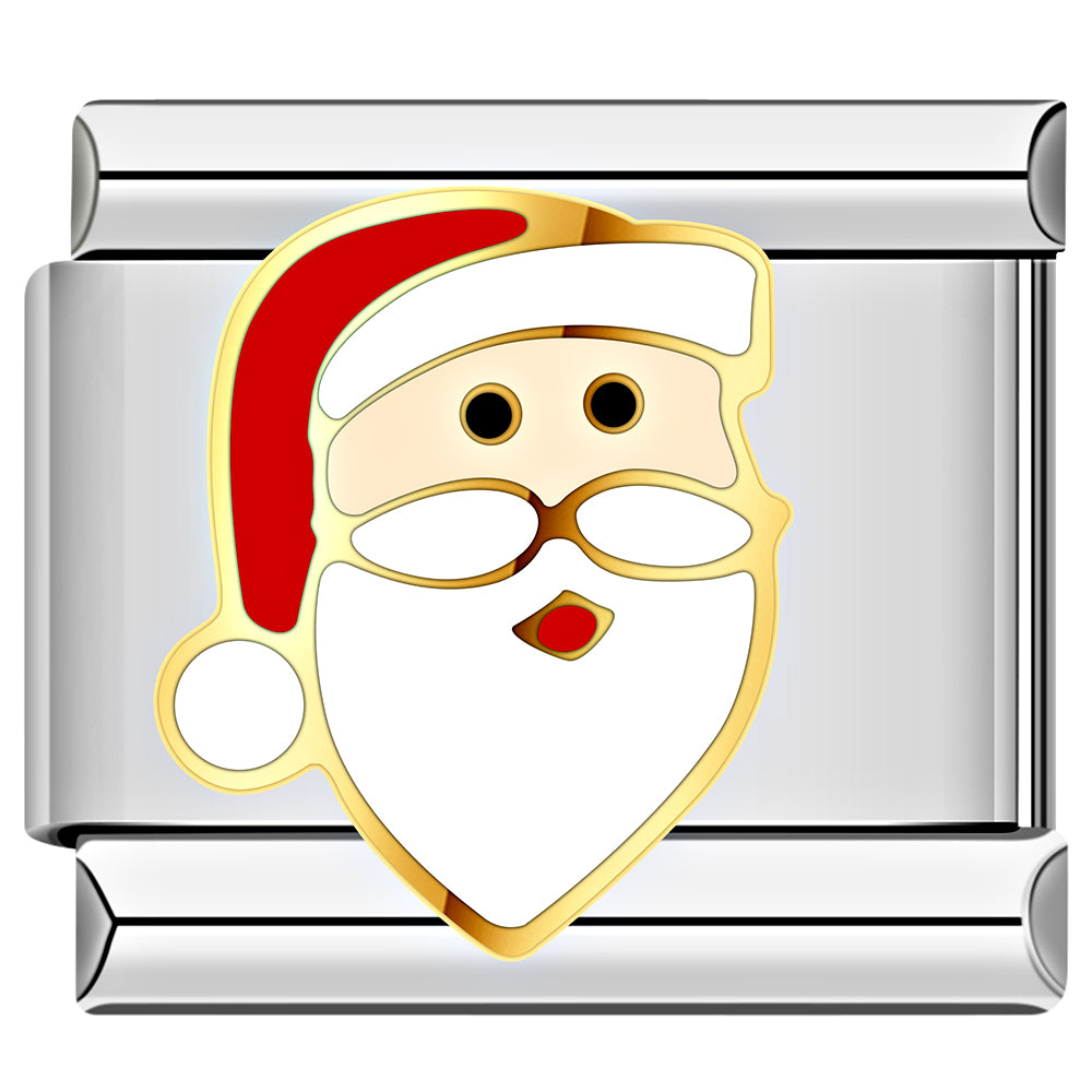 Santa face Italian charm red hat white beard, Christmas jewelry accessory.