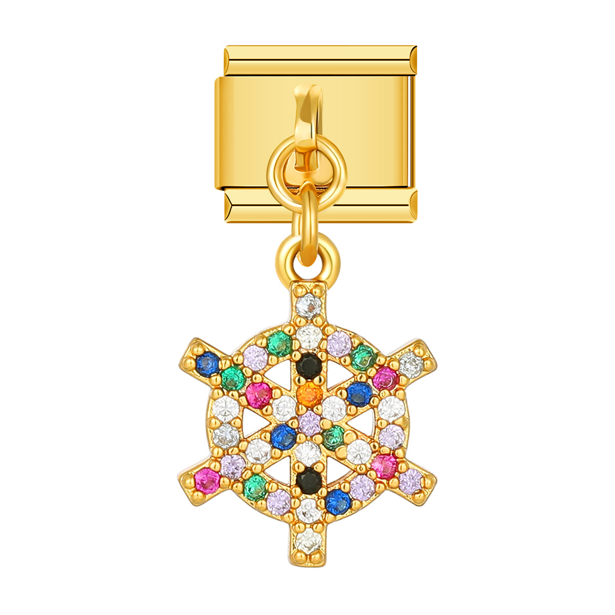 Ship's Helm with Multicolored Stones.on Gold italian charm bracelet personalized bracelets for women
