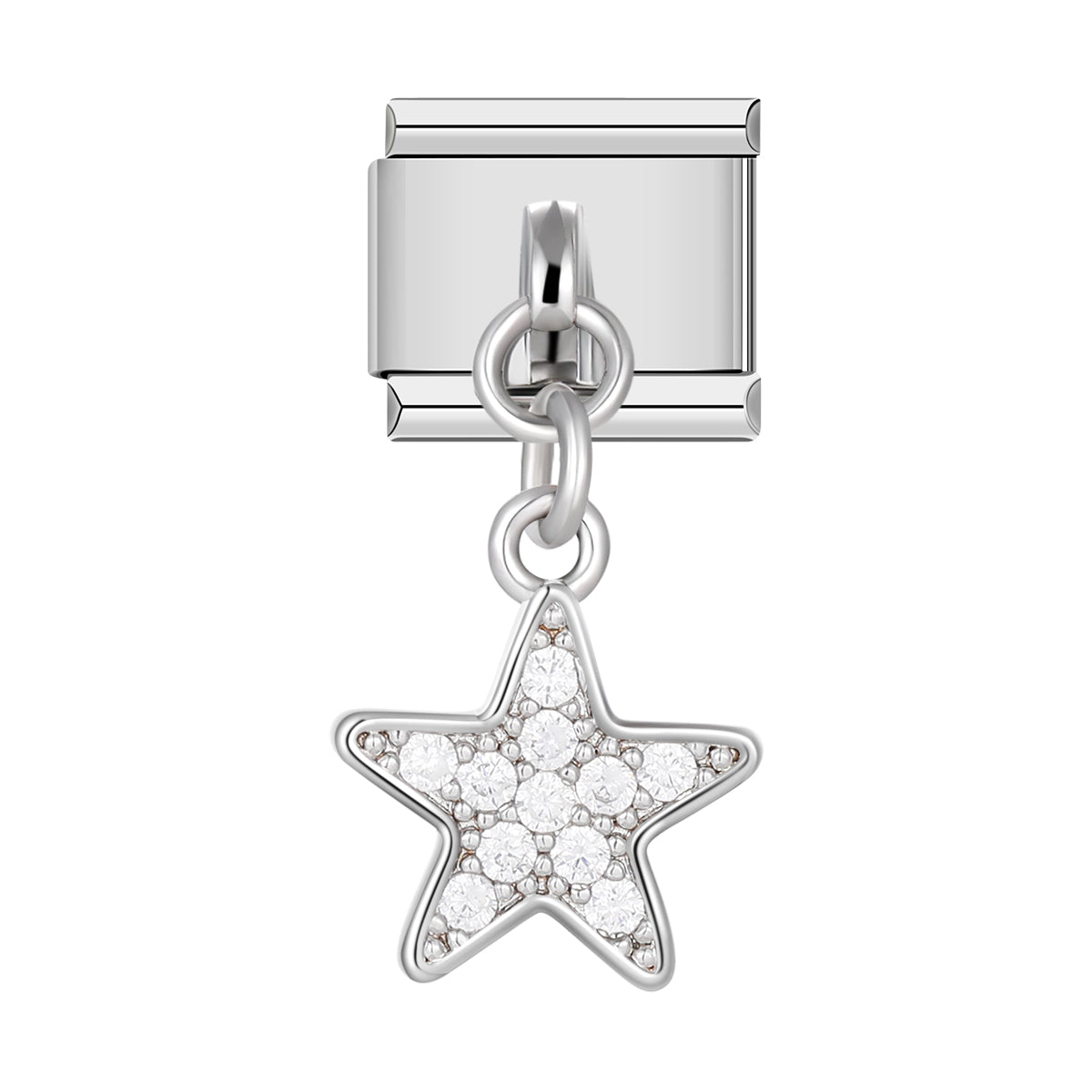 Silver Star, white Stones, on Silver italian charm bracelet personalized bracelets for women