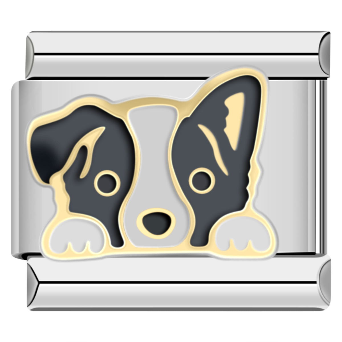 Celebrate intelligence and agility with this Border Collie charm. Its focused gaze and bold markings are ideal for those who admire working dogs with a clever spark.