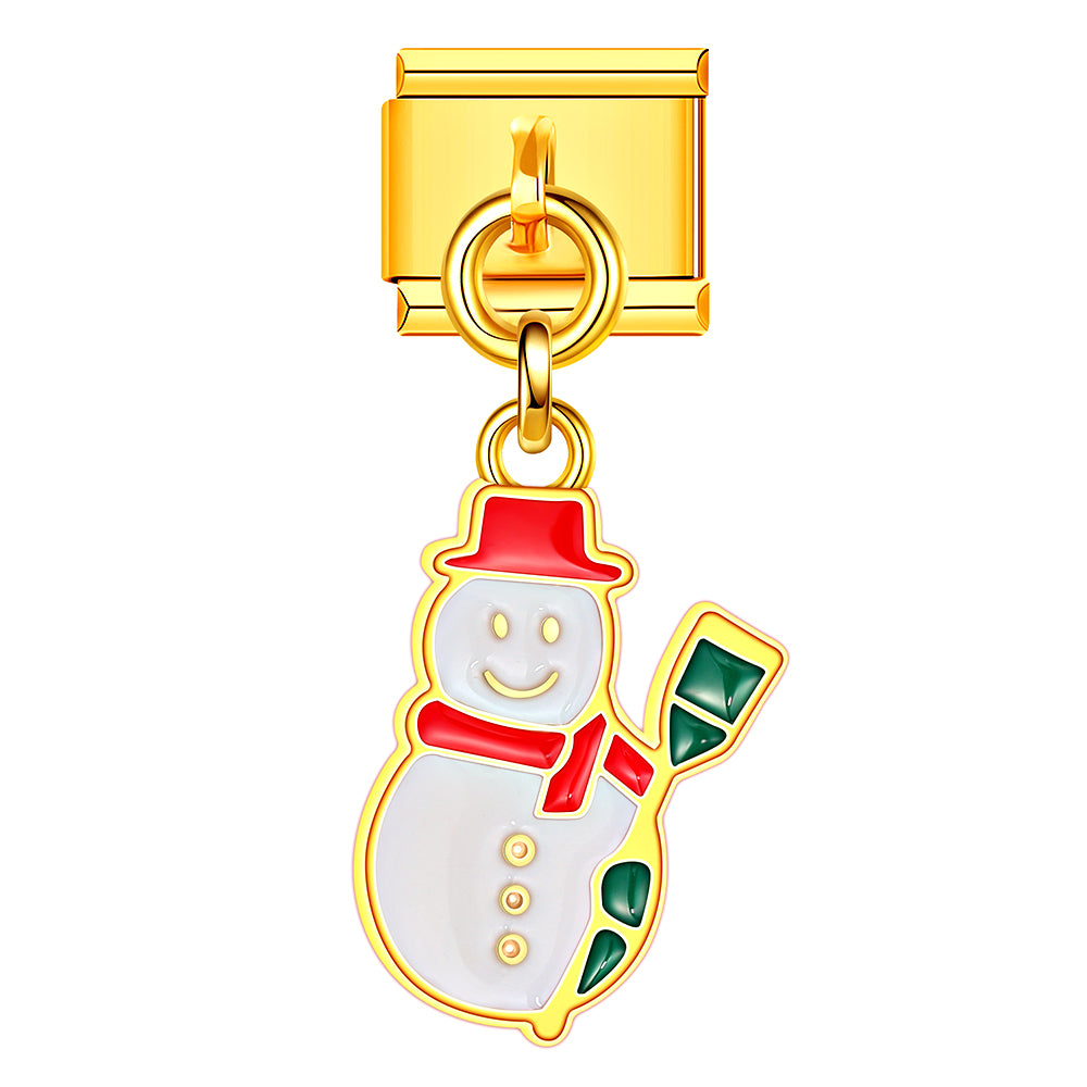 Cute snowman Italian charm with hat and scarf, perfect for Christmas bracelet DIY.