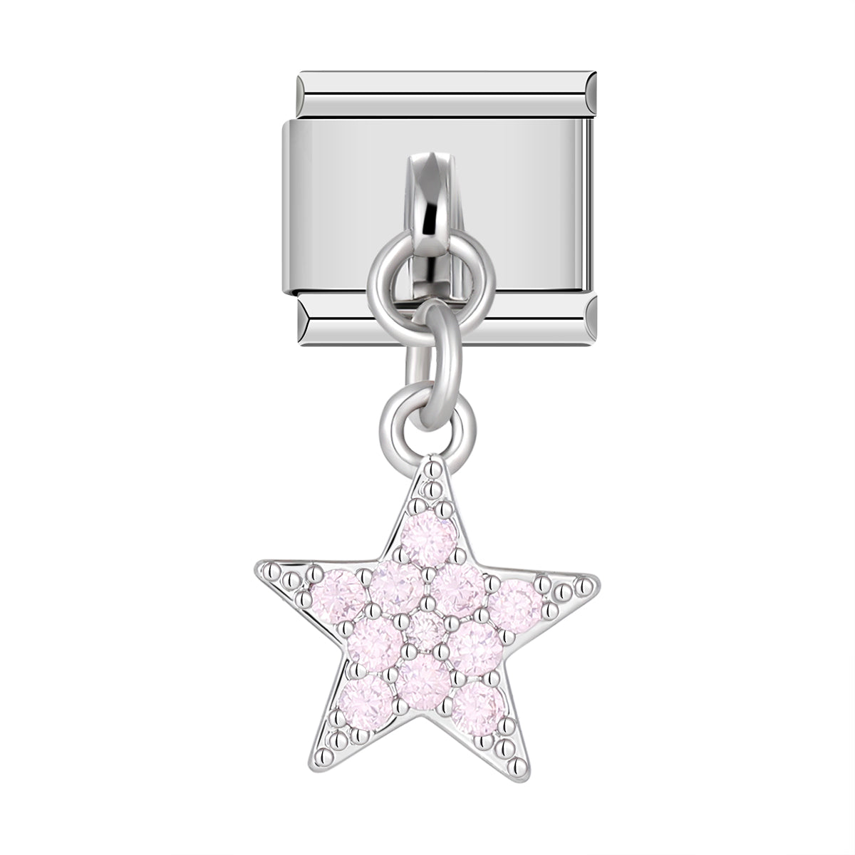 Star with Pink Stones, on Silver italian charm bracelet personalized bracelets for women
