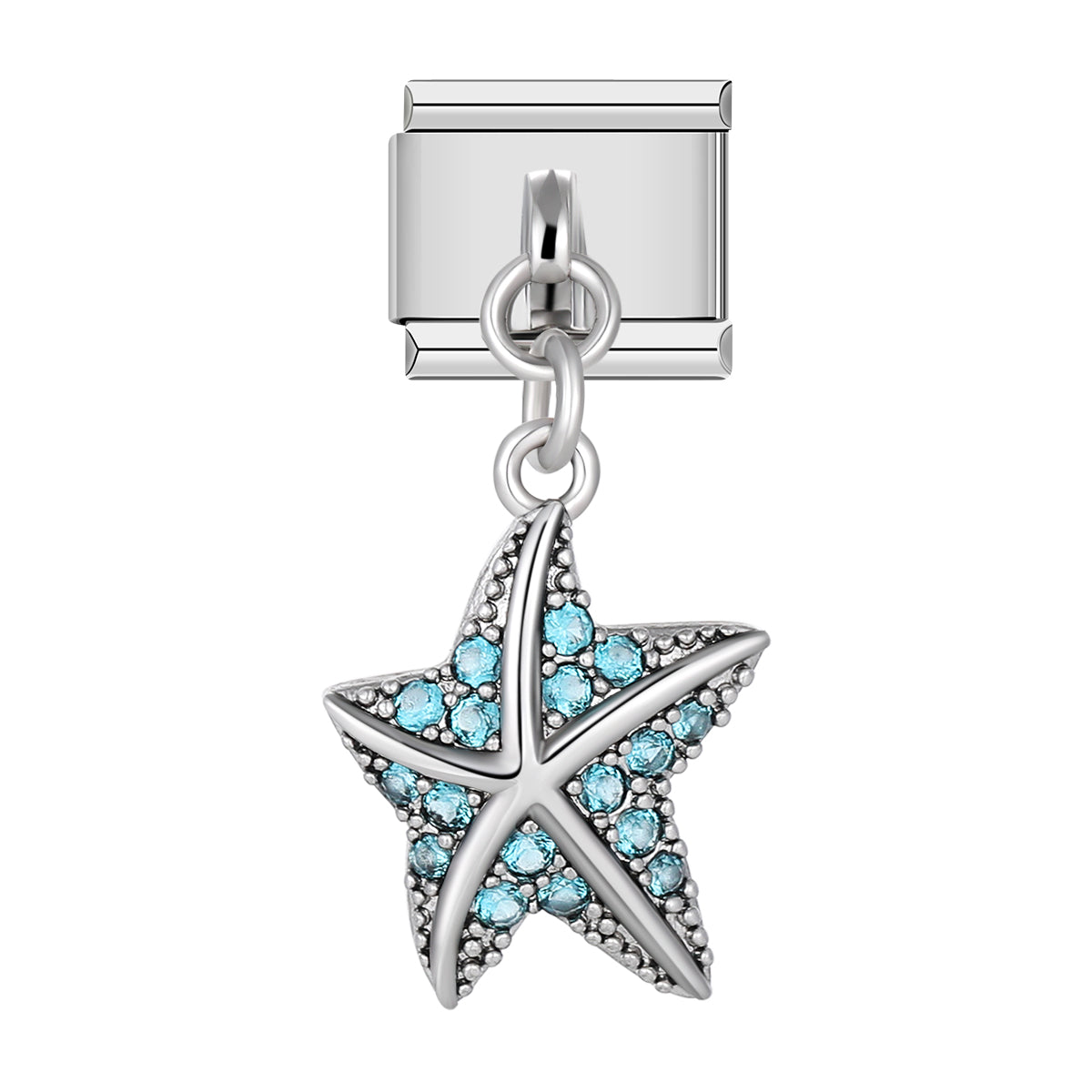 Starfish with Turquoise Stones, on Silver italian charm bracelet personalized bracelets for women
