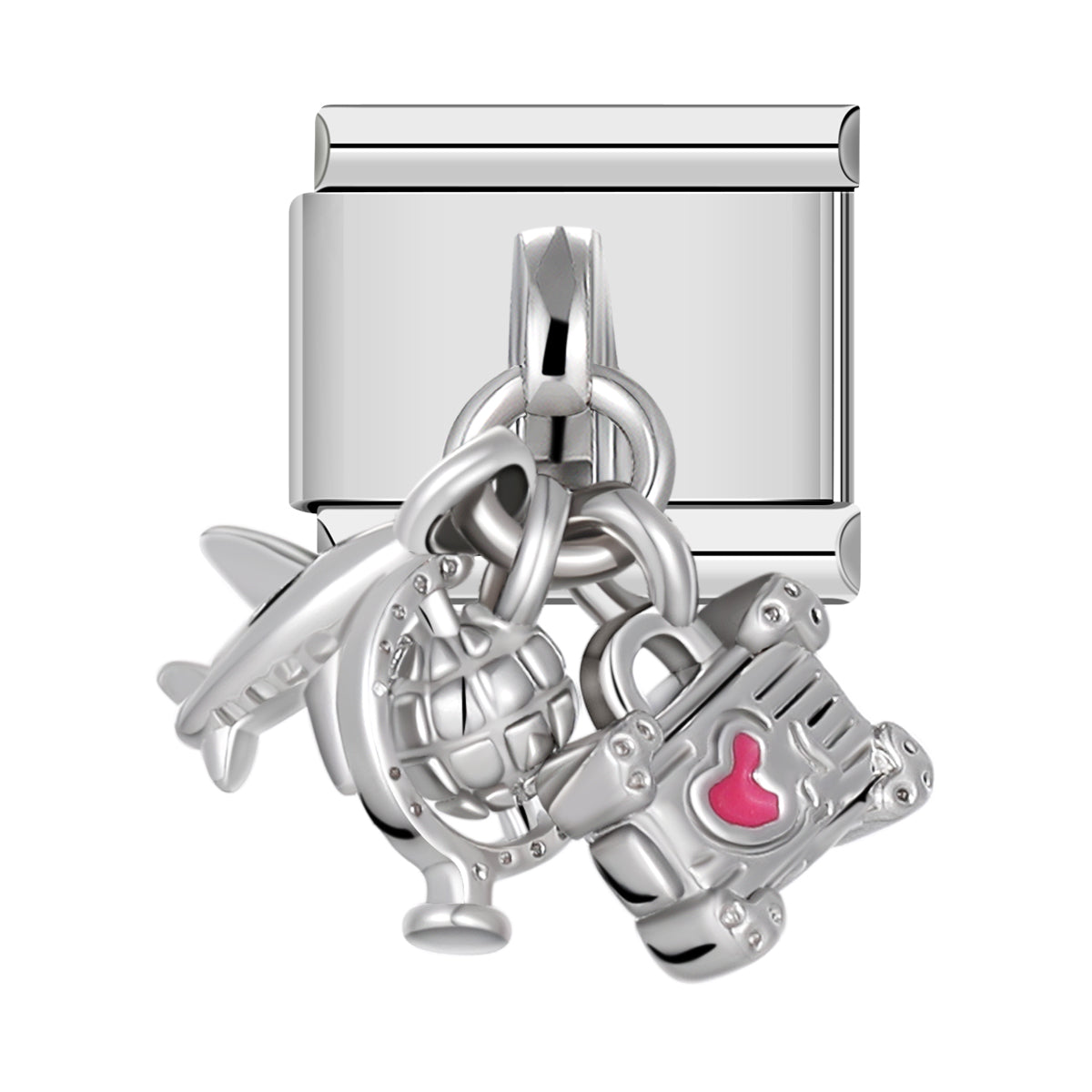 Travel Addict with Stones, on silver italian charm bracelet personalized bracelets for women