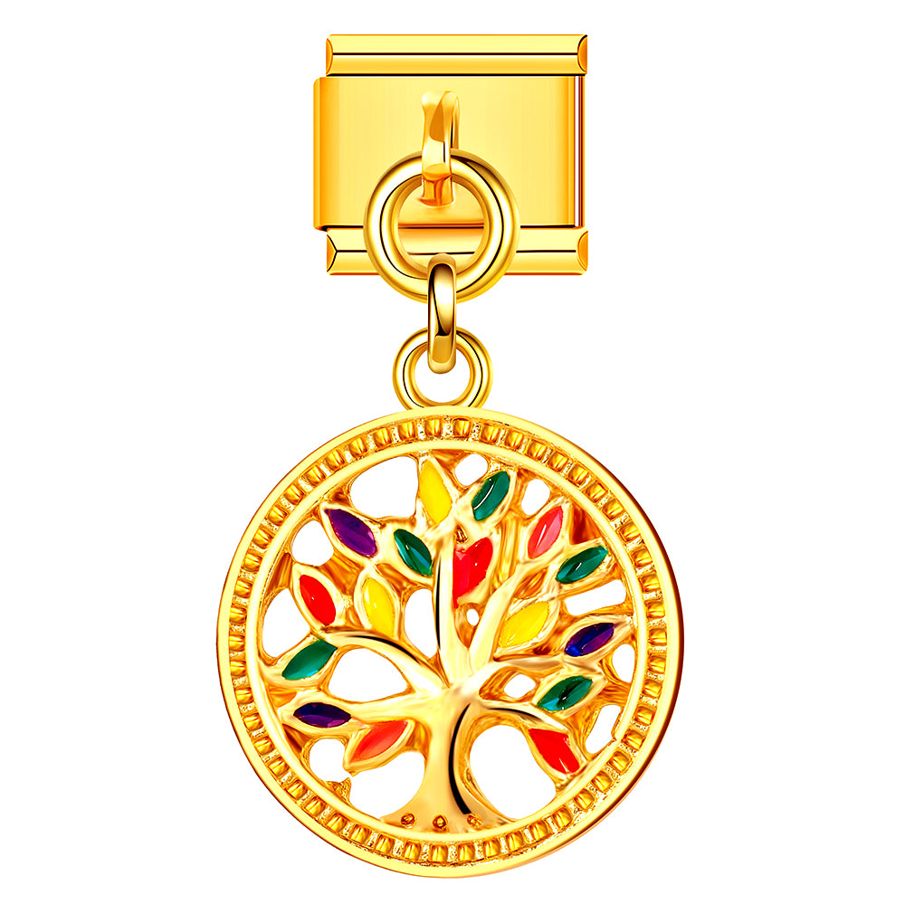 Gold Tree of Life Italian charm symbolizing growth and joy, ideal for Christmas bracelet collections.