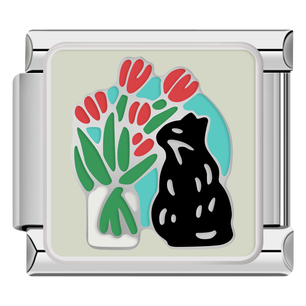 Charm with a black cat and colorful flowers italian charm bracelet