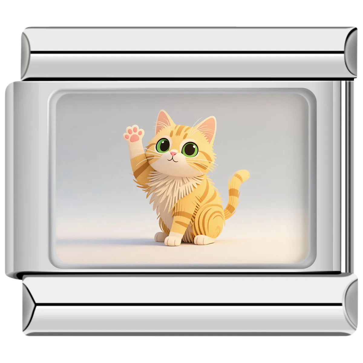 Gold lucky cat italian charm (maneki-neko) with raised paw, custom charm for personalized italian bracelets