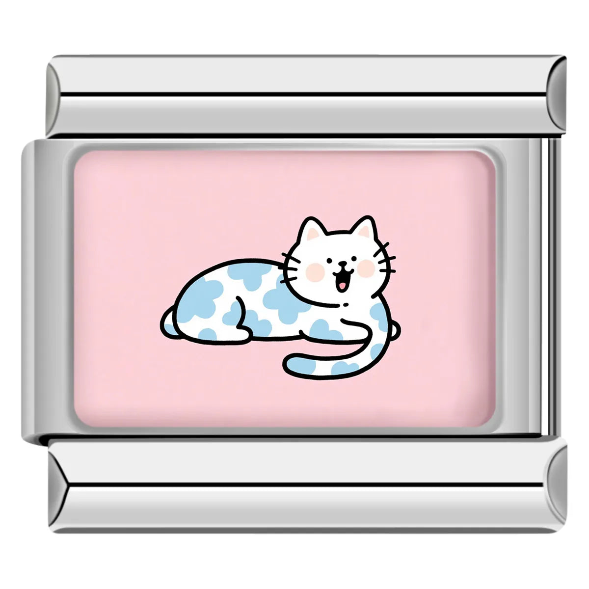 Blue and white patterned cat italian charm on pink background for your unique italian bracelet