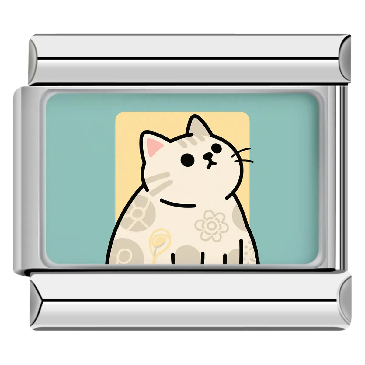 Cute beige cat charm on green enamel background, perfect for your italian charm bracelet