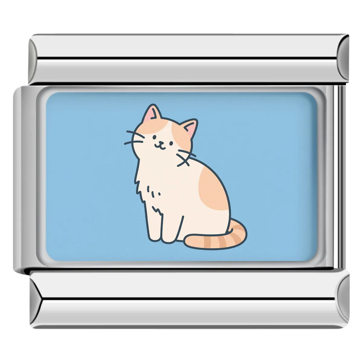 Cream sitting cat charm on sky blue background, fits all standard italian charm bracelets