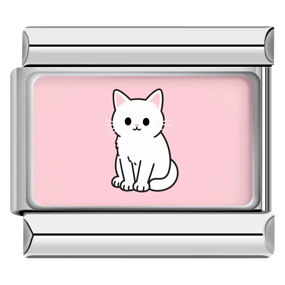White kitten charm on pink background, ideal for a personalized italian charm bracelet
