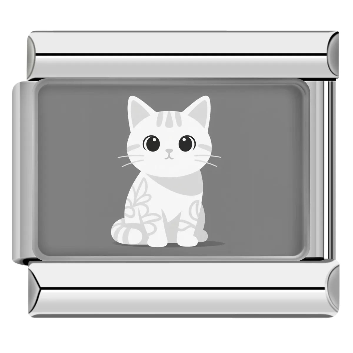 Grey kitten playing with yarn charm, perfect for fun custom italian bracelets